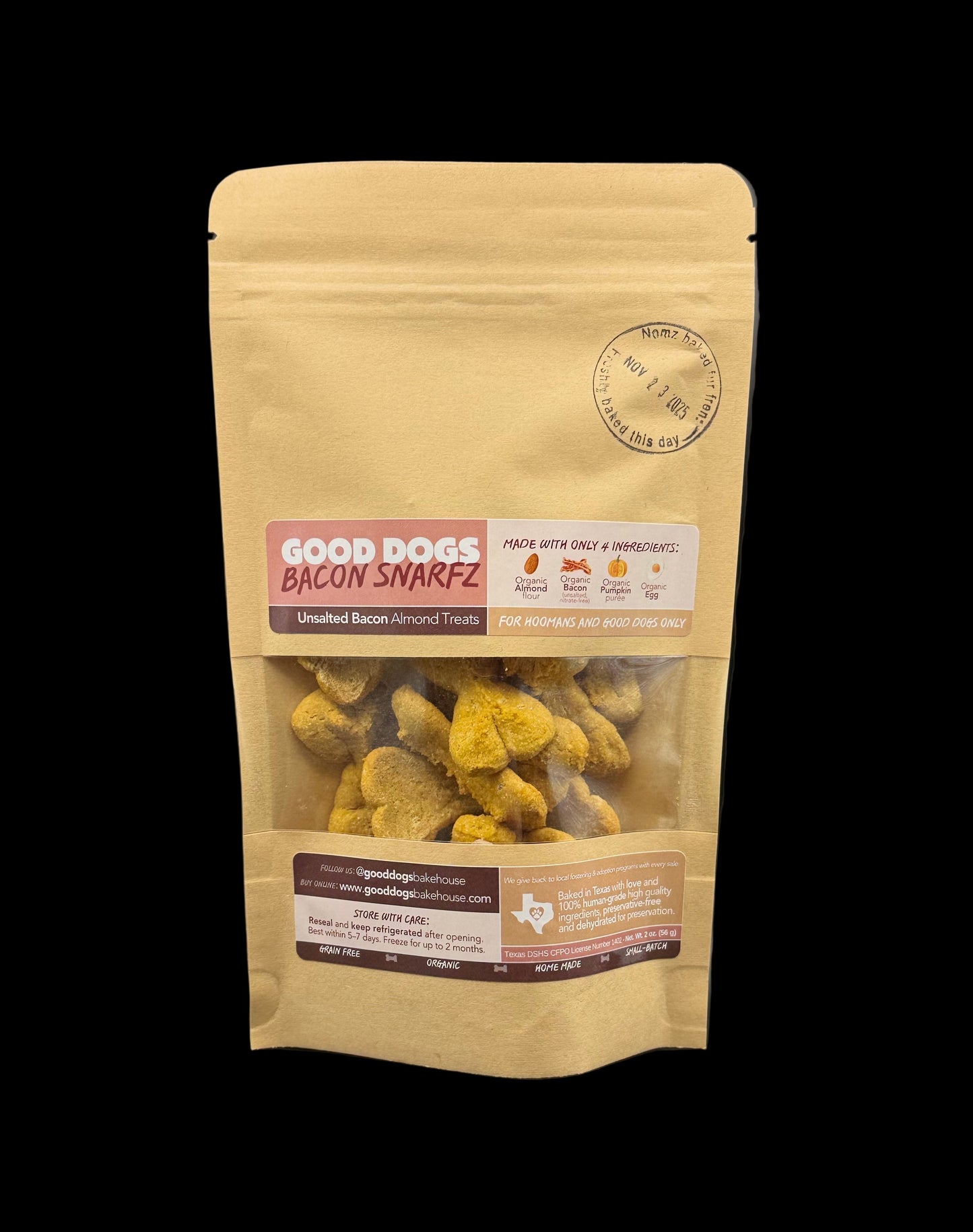 Bacon Snarfz - Bag (56 g / 2 oz) Unsalted Bacon Almond/Chickpea Treats