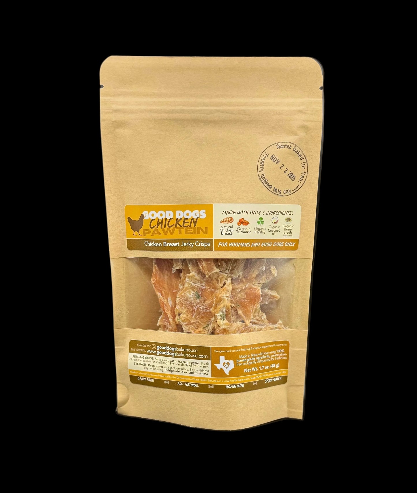 Chicken Pawtein Bag (1.7 oz/48 g) - Chicken Breast Jerky Crisps