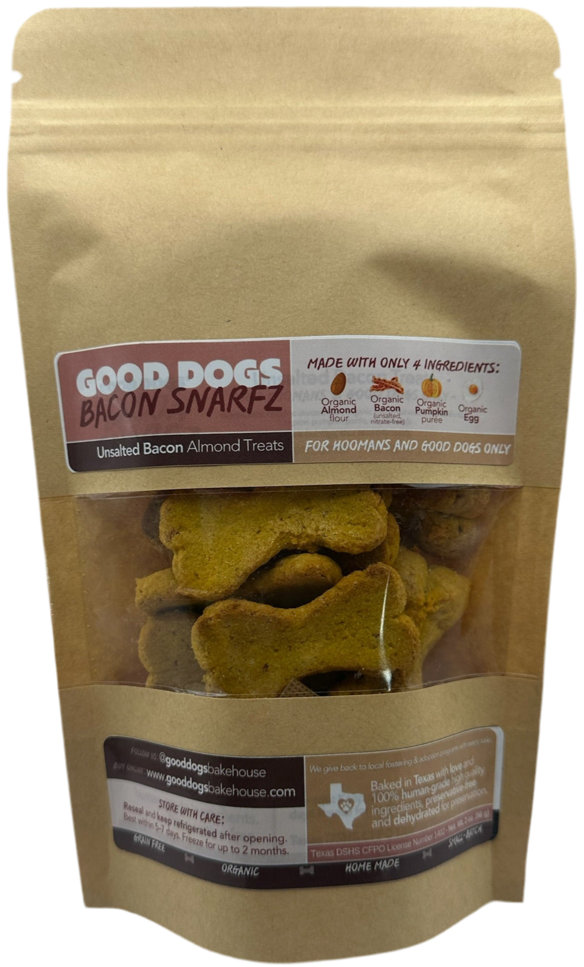 Bacon Snarfz - Bag (56 g / 2 oz) Unsalted Bacon Almond/Chickpea Treats