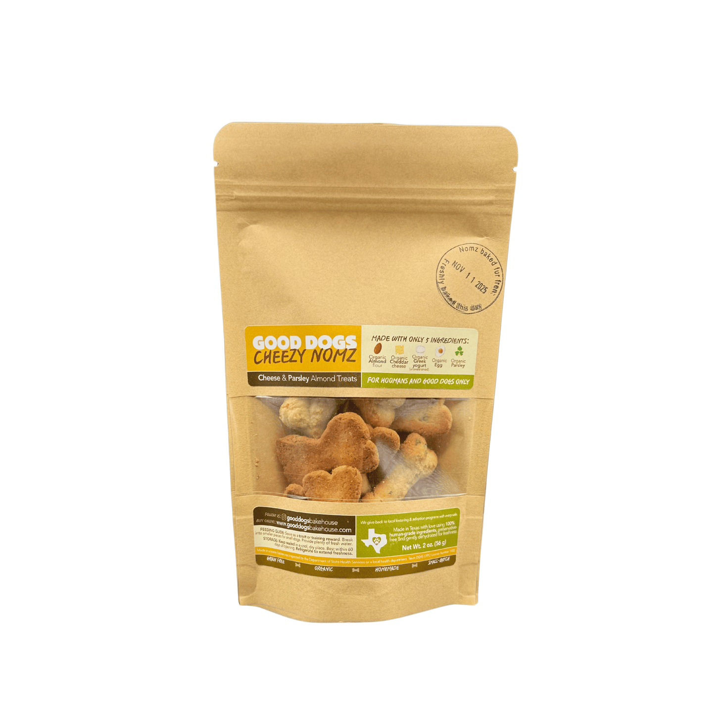 Cheezy Nomz - Bag (56 g / 2 oz) Cheese & Parsley Almond Treats