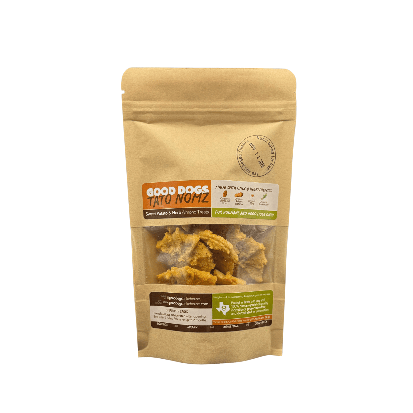 Tato Nomz Bag (56 g / 2 oz) Sweet Potato Herb Almond Treats