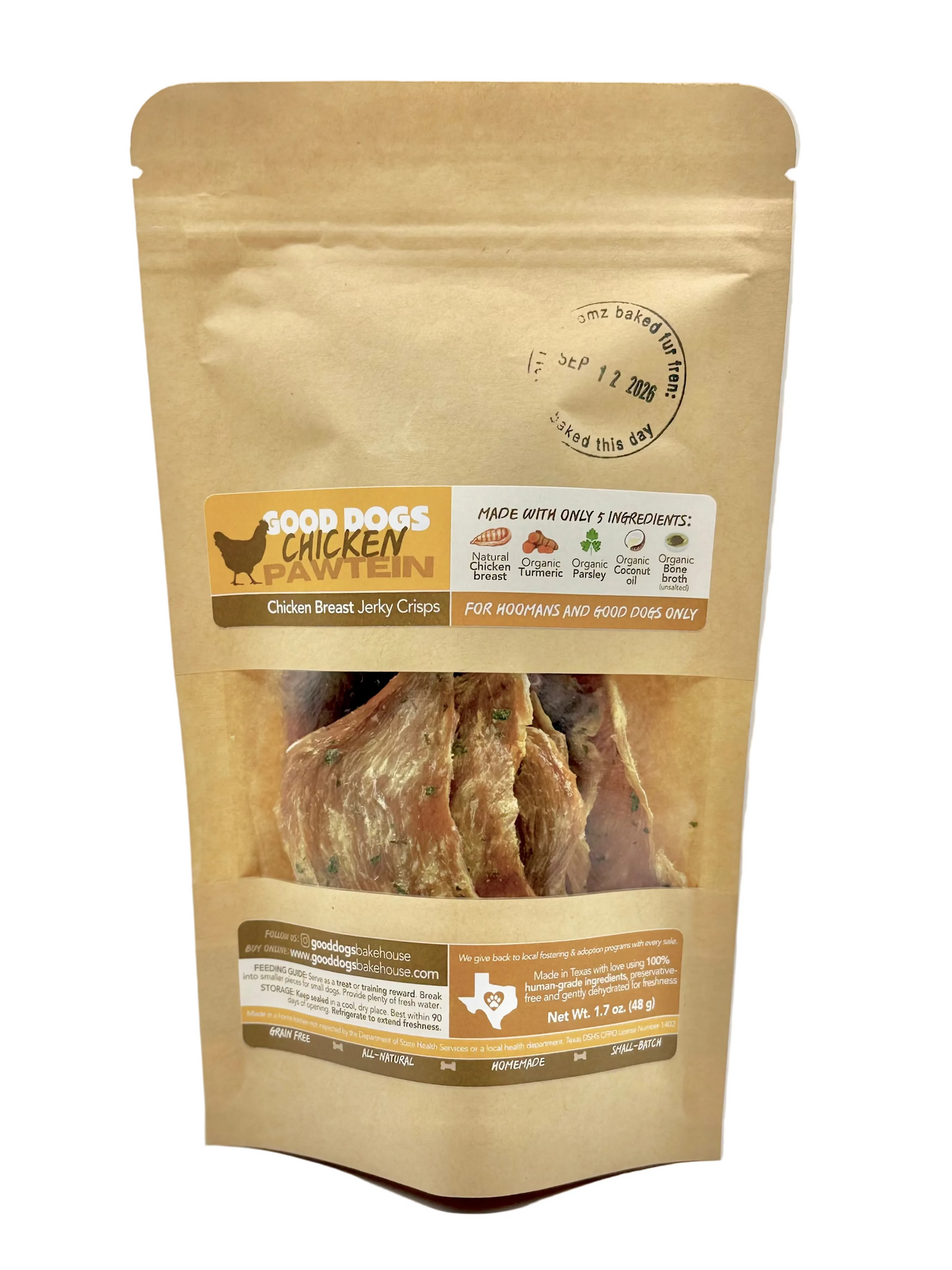 Chicken Pawtein Bag (1.7 oz/48 g) - Chicken Breast Jerky Crisps